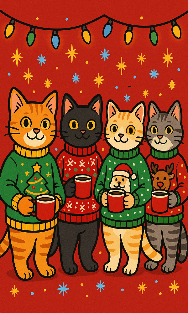 Ugly Christmas Sweater Cat Party